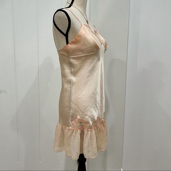 VINTAGE Peach Silk Lace Mini Slip Dress - Picture 5 of 10